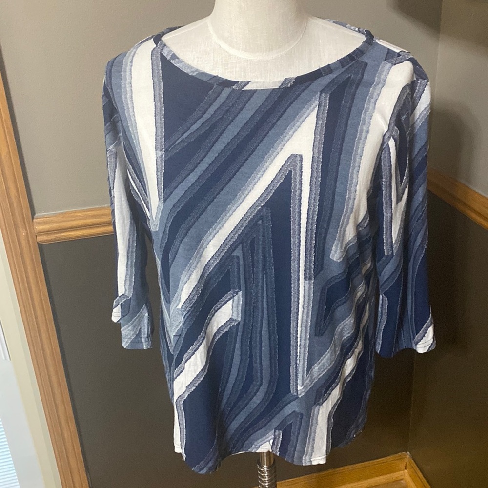 FDJ blue & white boatneck three quarter sleeve top size Large